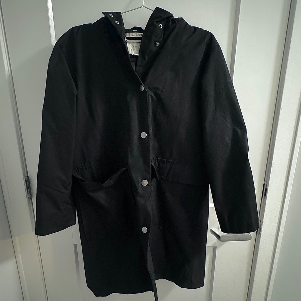 A New Day Hooded Black Trench Coat Like New in Women’s Small